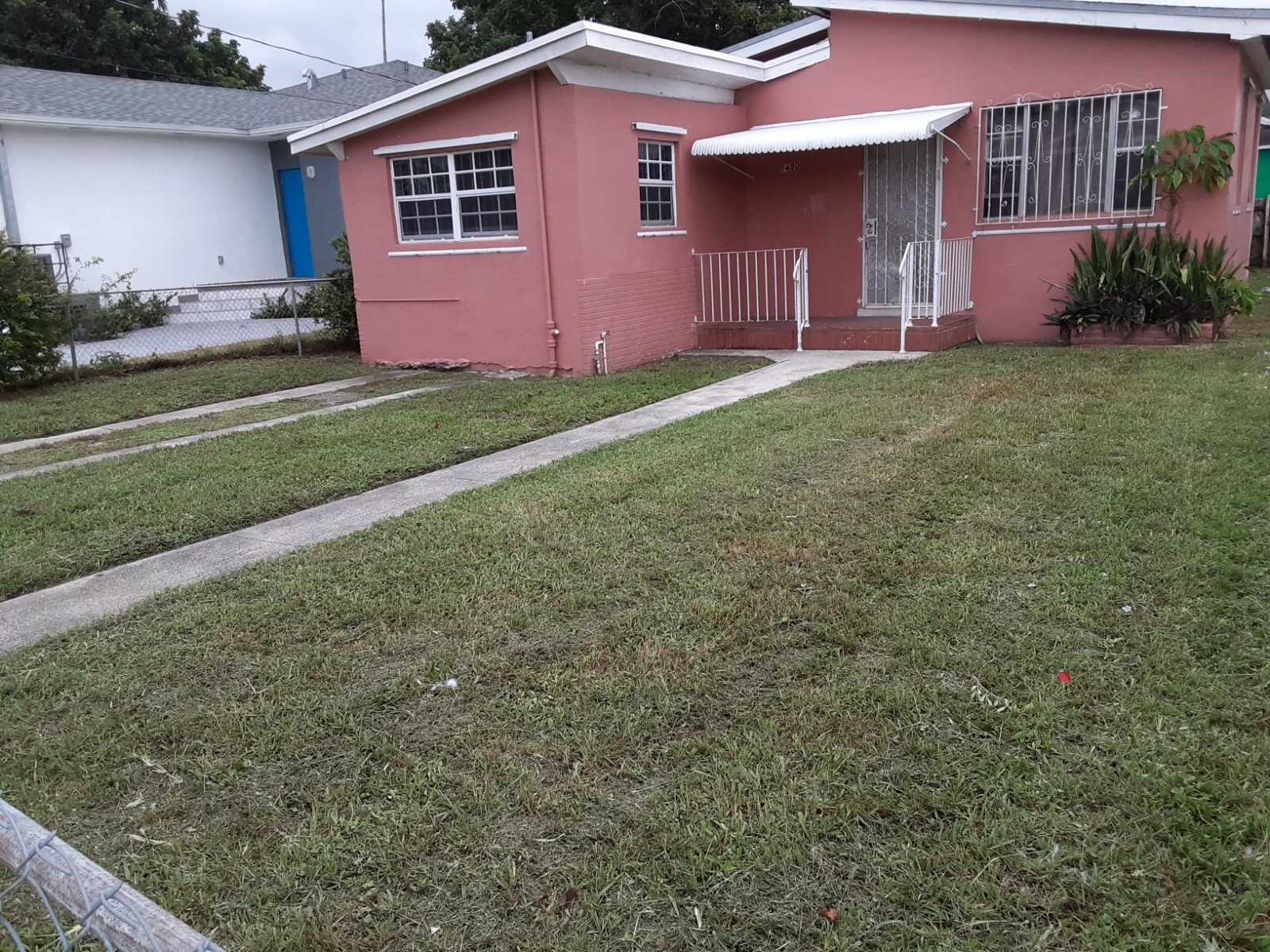 Front lawn freshly mowed